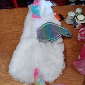 Rainbow Unicorn Hooded White Plush  Pet Dog Costume Medium